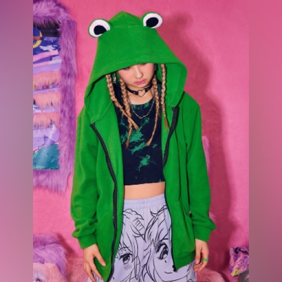 Kawaii 3D Hoodie Solid Colors Frog with Pocket- Never Worn- Size Small - Picture 2 of 4